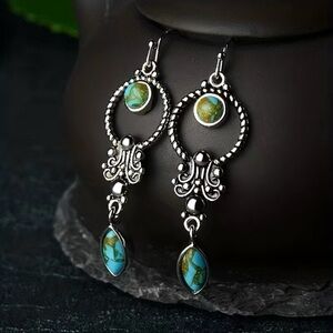 Silver and Turquoise Boho Drop Earrings Vintage Style Dangle NWT